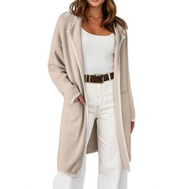 Dokotoo Long Cardigans for Women 2024 Fall Fashion Cardigan Sweaters for Women Lightweight Long Sleeve Oversized Long Sweaters Winter Coats Jackets Outerwear with Pockets Khaki Cardigan for Women L