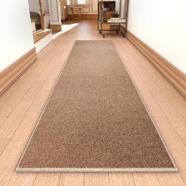 AREDO Runner Rug with Non Slip Rubber Backing, Washable Soft Floor Carpet for Kitchen, Hallway, Entryway Indoor, Bedroom, Laundry, Low Pile Area Rugs, Solid color with Pointillism style, 2*10 ft BROWN