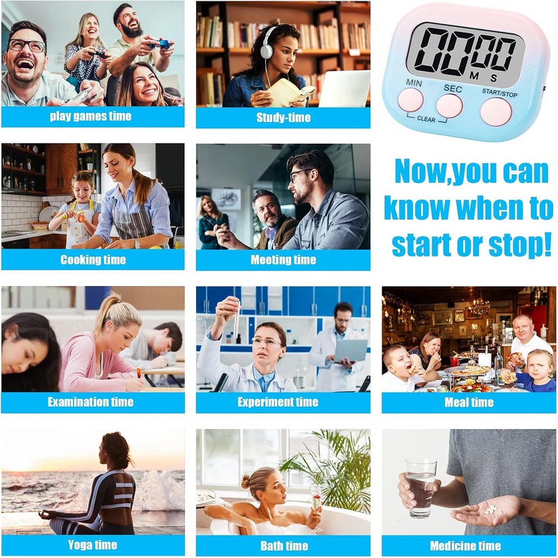 12 Pack Small Digital Timers, Timer for Kids, Magnetic Back