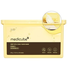 MEDICUBE Deep Vita C Daily Quick Mask, 30 Mascarillas Faciales Coreanas con Vitamina C, Niacinamida 2% y Complejo de Vitaminas, Hidratación y Luminosi