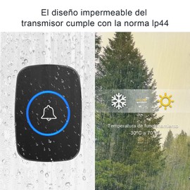 Timbre Inalámbrico para Puerta Exteriores, Botón Impermeable, Rango de Trabajo de 300M, 5 Niveles de Volumen, 60 Tonos de Llamada, Flash Led y Sonido de CD para El Hogar,Oficina,Aula (Negro 1x1)