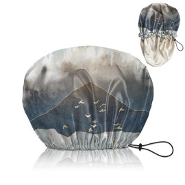 Cabreche Luxury Shower Cap Satin Silk Lined Adjustable Elastic Reusable Waterproof Shower Bath Cap Cute for Women Girls-Forest