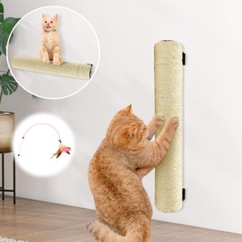Apatal Wall Mounted Scratching Post for Cats 16 Inches Sisal Rope Cat Wall Scratcher Posts Wall Mount Cat Furniture for Indoor Kittty to Scratch and Climbing with Feather Toys