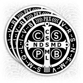 (3Pcs) St Benedict Medal Catholic Sticker Saint Benedict Stickers Christian Religious God Bible Faith Waterproof Vinyl Decal Sticker for Laptop Water Bottle Hardhat Gifts for Her Him Adults 3 Inches