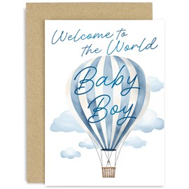 Premium New Baby Boy Card for Parents - Cute Welcome To The World Baby Boy Card for Mummy Daddy Grandparents - Special Card for Nephew Grandson - New Baby | Blank Inside