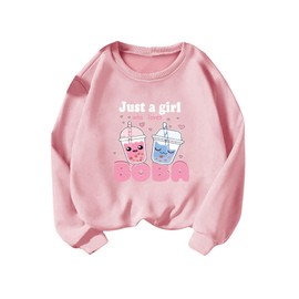 SHENHE Girl's Letter Graphic Sweatshirt Cartoon Crew Neck Long Sleeve Cute Pullover Top Pink 9 Years