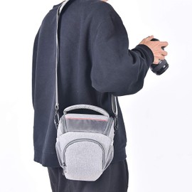 FOSOTO DSLR / SLR Camera Shoulder Bag with Rain Cover Compact Camera Shoulder Bag for Canon Sony Nikon Fuji Lenses and Flashes, gray, shoulder bag