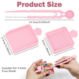 3Pcs Fuse Bead Tool Kit - Single Needle Tweezers, Aligner Tray & Bead Scoop for 2.6mm Craft Beads, Essential Accessories for DIY Bead Art, Melty Bead Organizer & Helper Tool