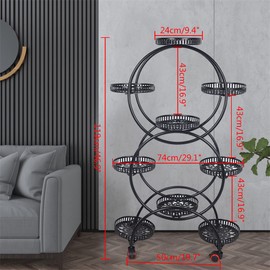 6-Tier Metal Plant Stand Black, 9 Flower Pots Creative Flower Bed Garden Decoration Holder Rack Trays KPfaster Large Diameter for Terrace Lawn Garden Yard Balcony Decor