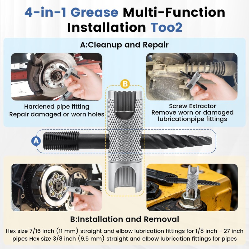 KCMOSGI 2 Pcs Grease Fitting Tool, 4-in-1 Grease Zerk Fitting