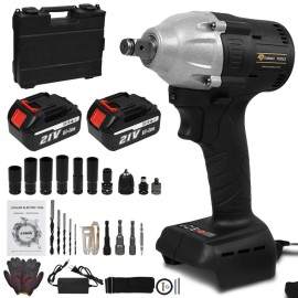 AOMINOHOMA Cordless Electric Impact Wrench Gun 1/2'' Driver 520Nm Li-ion Battery High Power