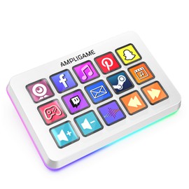 FIFINE AmpliGame Gaming Controller with 15 Shortcuts for OBS Streaming Studio with Macro Keys, Trigger Actions, PC Media RGB Controller for Content Creation/Office Work-D6 White