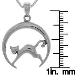 Jewelry Trends Sterling Silver Cat On Crescent Moon Pendant Necklace 18"