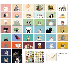 40 Greeting Cards, Blank Thank You Cards With Envelopes & Stickers-Cute Cat Bulk Note Cards Stationery Box Set For All Occasions Birthday Thank You Wedding and More.Cat greeting cards (Huge Variety)