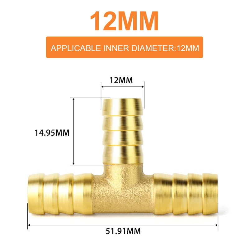 GASHER 5 pcs Brass Hose Barb Tee, 3-Way Tee Hose