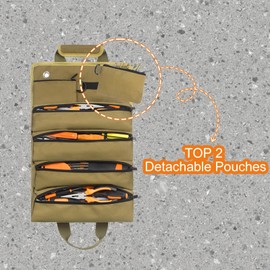 Tool Roll Up Bag, ZMyHeart Tool Organizer Bag,Tools Storage Box,11 Pouches,Grease Resistance,Tools Carrier Bag for Electrician,Mechanic,Plumber,Carpenter,Craftsman,Hobbyist,Gift for Men (Khaki)