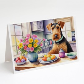 Caroline's Treasures DAC6739GCA7P Decorating Easter Airedale Terrier Greeting Cards Pack of 8 Blank Cards with Envelopes Whimsical A7 Size 5x7 Blank Note Cards