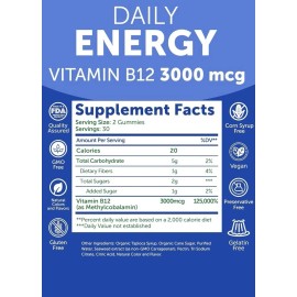 Lunakai Energy Gummies Vitamin B12 Supplement Vegan Natural Methyl B12 3000 mcg