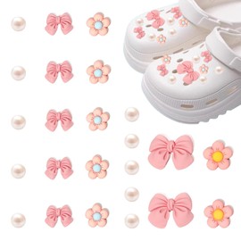24Pcs Pink Shoe Charms for Crocs & Clog Shoes Cute Flower Shoe Charms Accessories Pearl Shoe Decorations Charms for Girls Women DIY Shoe Decoration Charms for Party Favor