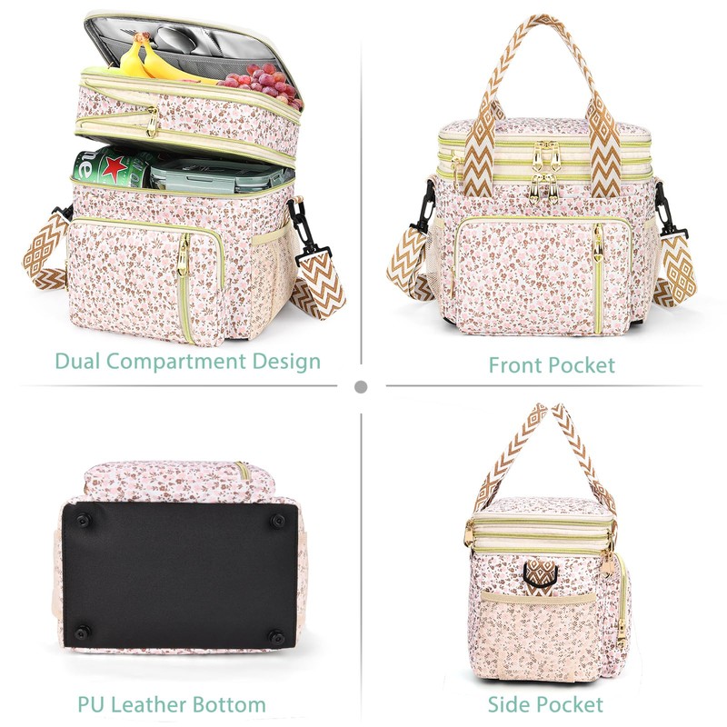 LOKASS Lunch Box for Women-16L-Insulated Lunch Bag Women, Expandable Double-layer