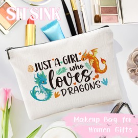 Sitsink Dragon Gifts for Girls - Drangon Lover Gifts, Just a Girl Who Loves Dragon Gifts Makeup Bags, Dragon Fairy Fans Gift Cosmetic Bag for Women, Dragon Lovers Gift for Girl, Dragon Gift for Friend