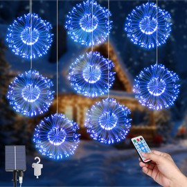 Christmas Lights Solar Fairy Lights 8Pack Hanging Solar Firework Lights 800 LEDs 8 Modes Starburst Sphere Lights Waterproof Copper Wire Lights with Remote for Home Party Xmas Decorations
