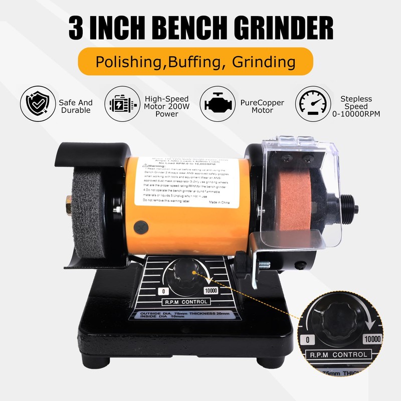 Vevitts 3" Mini Bench Grinder Polisher with 31" Long Flexible