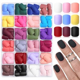 LoveOurHome 576pc Sqaure Press on Nails Short Fake Nail with Glue Tabs, Short Glue on Nails Press ons Nail Square Acrylic Nails Matte False Nails Women Girls Kids Stick Artificial Fingernail