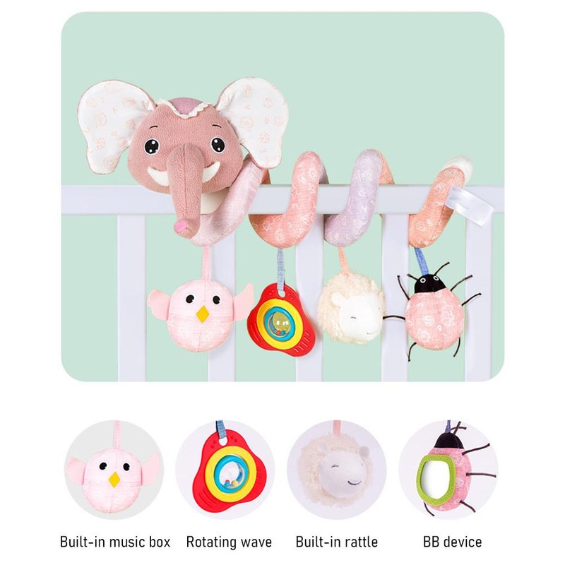 Elephant Spiral Pram Toys for Babies Soft Music Spiral Activity