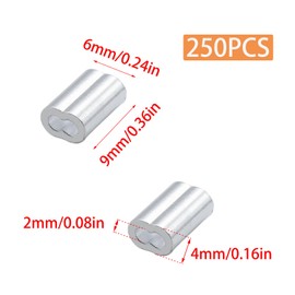 Pine & Linen 250 Pcs 1/16" Aluminum Cable Crimp Sleeves, Wire Rope Crimping Loop Sleeve Ferrules, Double Barrel Crimp Sleeves for Cable and Wire Rope
