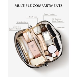 EACHY Makeup Bag,Large Capacity Travel Makeup Bag,Waterproof Portable Open Flat Toiletry Bag Cosmetic Bag with Divider and Handle