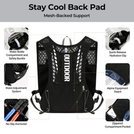 PaoShuTai Hydration Running Vest with 1.5L Water Bladder for Hiking Backpack, Reflective Safety Vest for Men & Women, Lightweight Adjustable Marathon Gear for Trail Running（Black）