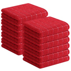 Homaxy 100% Cotton Terry Kitchen Towels(Red, 13 x 28 inches), Checkered Designed, Soft and Super Absorbent Dish Towels, 12 Pack