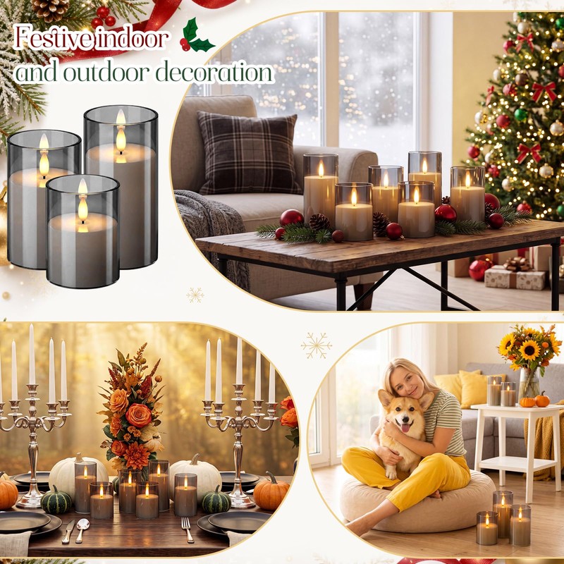 Retisee 6 Pcs Fall Flickering Flameless Candles, Acrylic Battery Operated