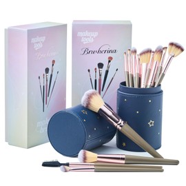 Brusherina Eye and Face Professional Makeup Brushes Set & Tools 15pcs for Women,Travel,Black Gold Rose Gold (Golden Rose Gold)
