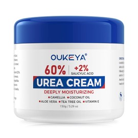 OUKEYA Urea Cream 60% + Salicylic Acid 2%, Urea Foot Hand Cream for Dry Cracked Feet, Heels, Elbows, Salicylic Acid Cream for Moisturizer, Removes Corns Calluses Dead Skin and Softens Toenails, 150g