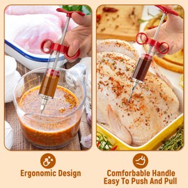 Kingsmile Meat Injector, Turkey Injector Syringe - 3 Needles for BBQ Grill, 1oz Meat Injector Syringe, Injector Marinades for Meats, Meat Injectors for Smoking 1 Cleaning Brush Easy to Use & Clean Red