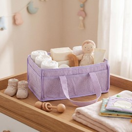 Huhumy Baby Diaper Caddy, Stripe Diaper Caddy Storage Organizer, Stylish Large Tote Bag for Newborn Essentials Nursery Storage Boy or Girl Baby Shower Registry Must-Have (Purple, Seersucker)