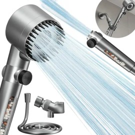 Regadera Ducha De Mano Alta Presión 4 Modos Telefono Cabezal Plateado Con esferas filtrantes incorporadas, purifica el agua Regadera para Baño Manguer