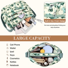 VOBUKE Shoulder Bag Women's Medium Waterproof Nylon Crossbody Bag with Multiple Compartments Lightweight Shoulder Bag Adjustable Wide Leisure Small Messenger Bag for Shopping, Travel, A-Green