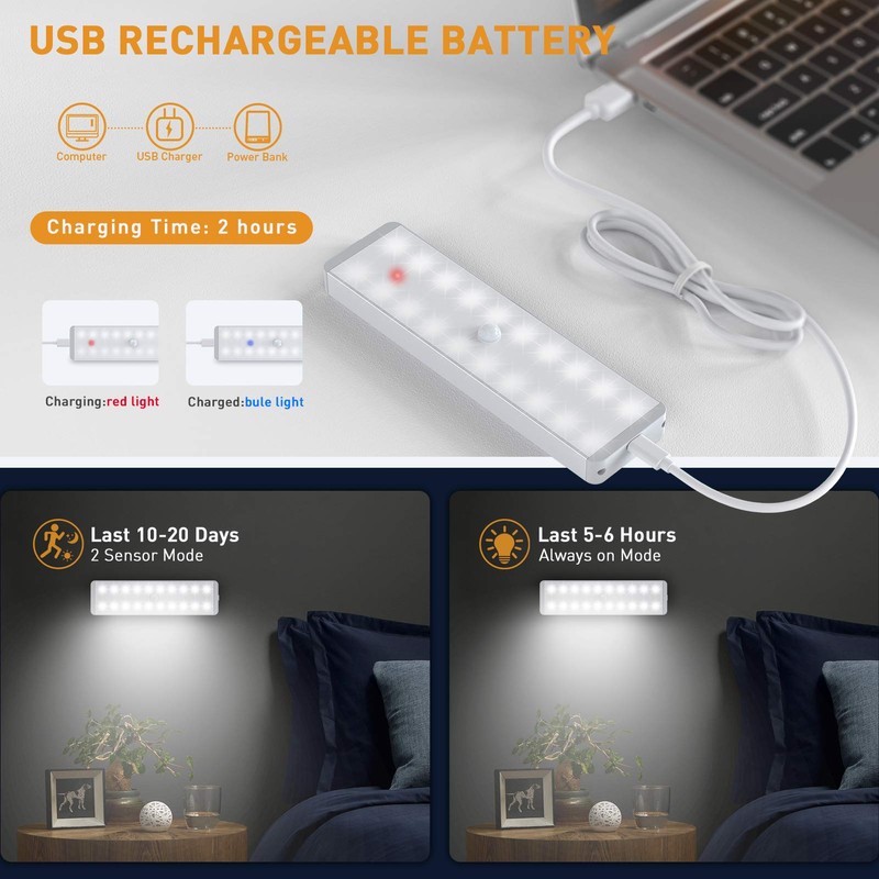 LED Closet Light, 5 Pcs 3 Color Temperatures Dimmer USB