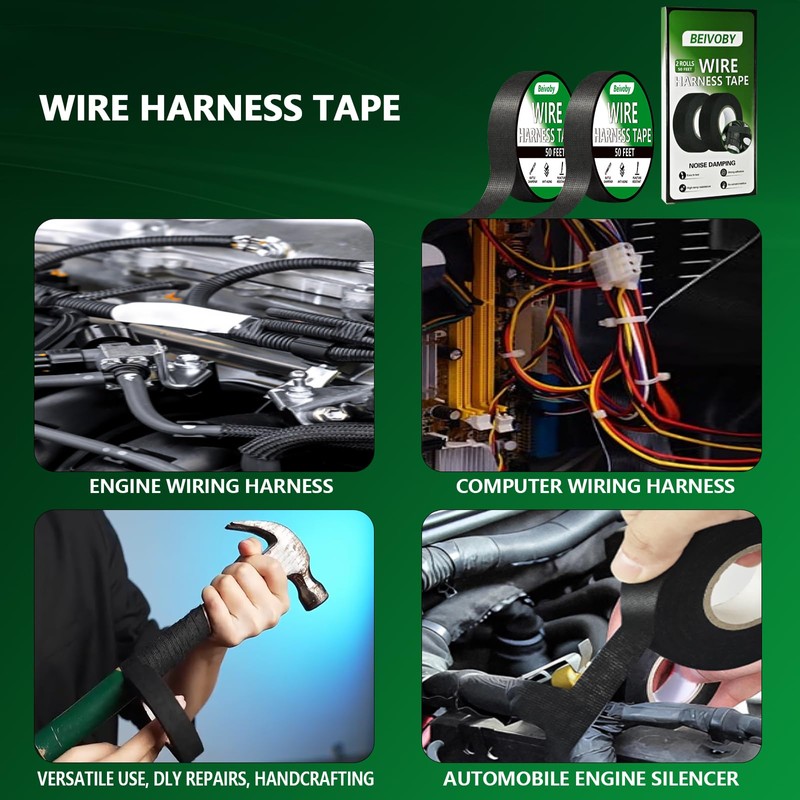 BEIVOBY 2 Rolls Automotive Wire Harness Tape, 50 Feet, High