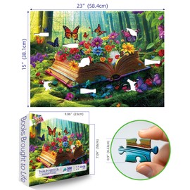 Vibrant Flowers Book 500 Piece Jigsaw Puzzle for Adults Magical Forest Scene Enchanted Garden & Butterflies Funny Colorful Challenging 500-Piece Puzzle for Family Game Night(23"x15")