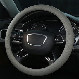 ALEMODR Gray Premium Leather Steering Wheel Cover Universal 15 inch,Stylish Protection for Your Wheel