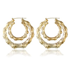 90's Big Bamboo Hoop Earrings for Women Triangle Gold Tone Hip-Hop Hoop Earrings Punk Jewelry 1 Pairs Oversized (85mm 2 layer round gold)