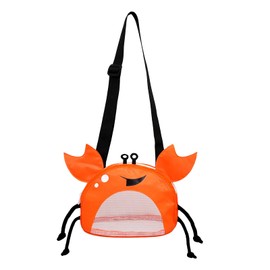 YSGSMOM Kids Mesh Beach Bag, Cute Crab-Shaped Seashell Collecting Bag with Adjustable Strap, Sand Toy Bag for Holding Sea Shell Beach Toy,Orange