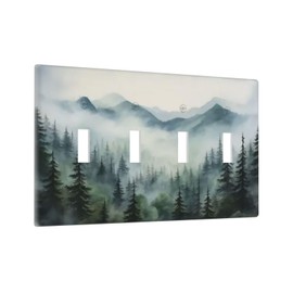 Green Misty Forest Pine Tree Mountain - Cubierta decorativa para interruptor de luz de 4 bandas, placa frontal eléctrica decorativa para cocina, hogar, granero, granja, decoración grande
