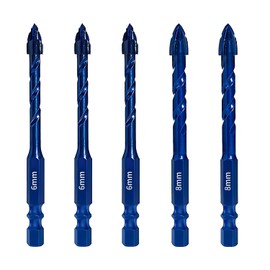 Carbide Serrated Masonry Drill Bit Set 1/4 to 5/16 Inch 5-Piece Industrial and Household Drill Bit Set for Concrete/Tile/Glass/Brick/Ceramic/Plastic/Wood