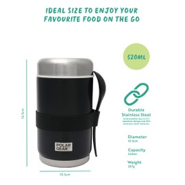 520ml Insulated Food Flasks For Hot Food – Double-Wall Stainless Steel Hot Food Flask With Spoon – Thermal Lunch Box keeps Meals Drinks Hot or Cold for 6 Hours – Leakproof Soup Containers (Black)