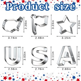 Hying 6PCS Patriotic Cookie Cutter Set for Baking, Metal Stainless Steel 4th of July Memorial Day Decor Cookie Cutters for Patriotic Cooking USA Map Flag Biscuit Cutter for Memorial Day Party Supplies